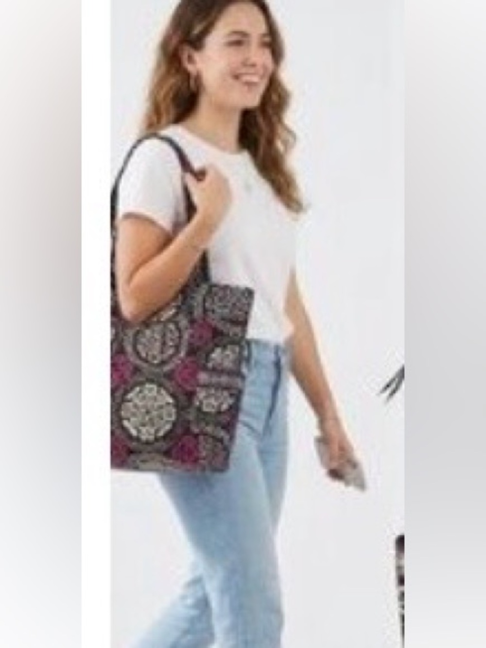 Vera Bradley Canterberry Quilted Patterned Tote Bag in Black, Pink & Gray